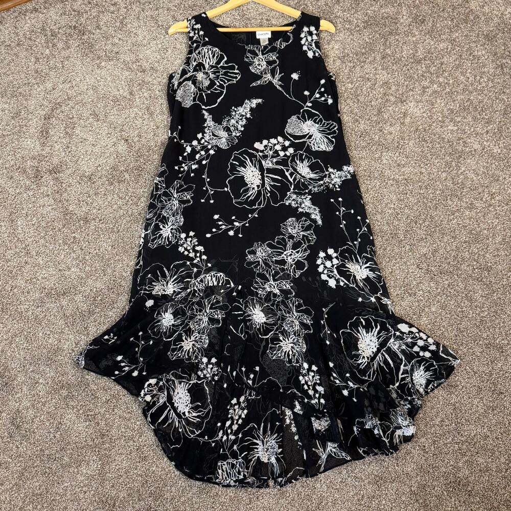Chico's Silk Dress Large 2 Asymmetrical Layered Ruffles Dark Whimsygoth  Fairy